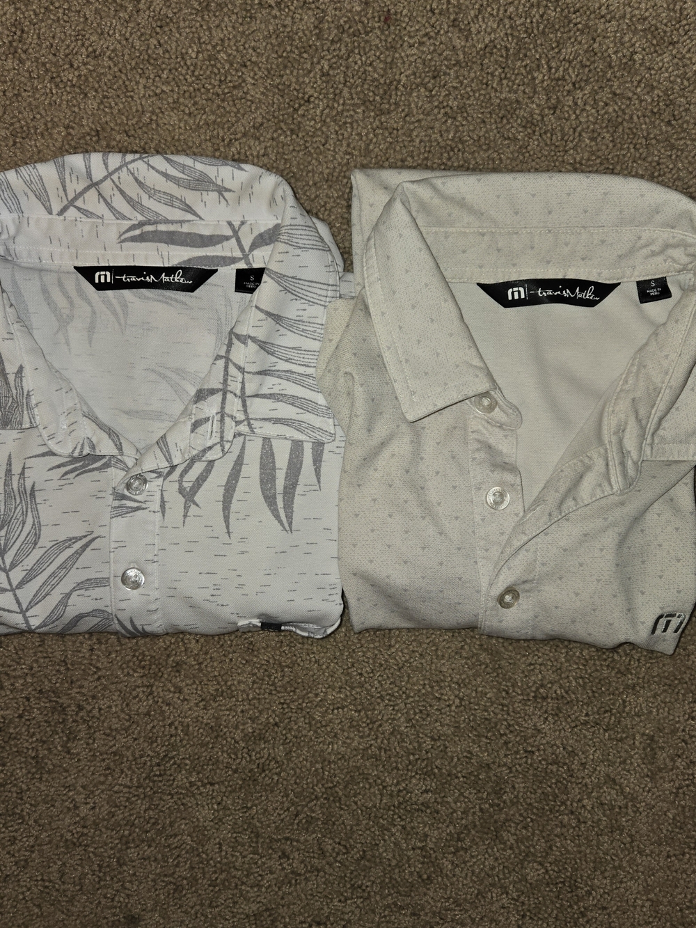 Lot Of 2 TravisMathew S Golf Polo Shirts Short Sleeve Tropical Palm Micro Dot